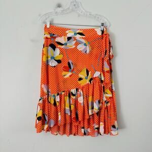 Cabi Orange Polka Dotted Floral Asymmetrical Skirt Women’s Size L